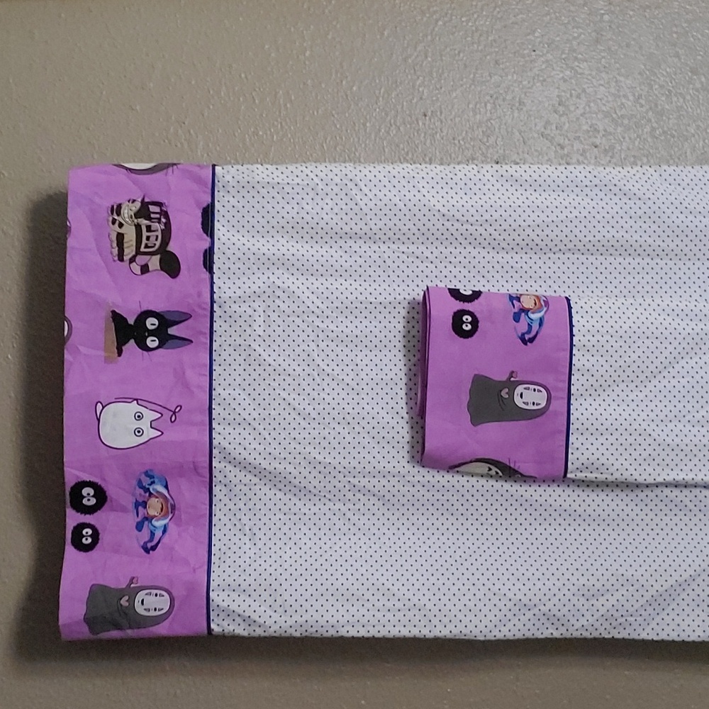 Totoro Standard Pillowcases Set of 2 Handmade Lavender B&W Polka Dots - Picture 7 of 8